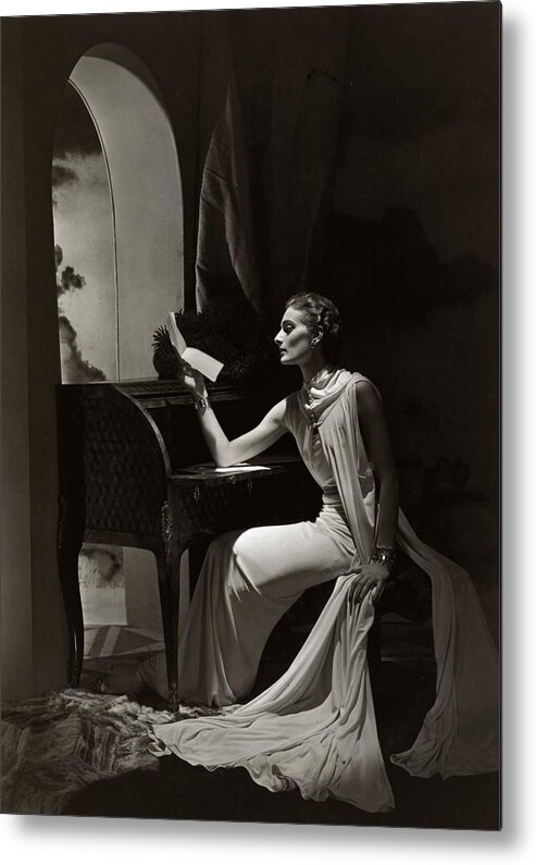 #new2022vogue Metal Print featuring the photograph Model Reading At A Roll-top Desk by Horst P Horst