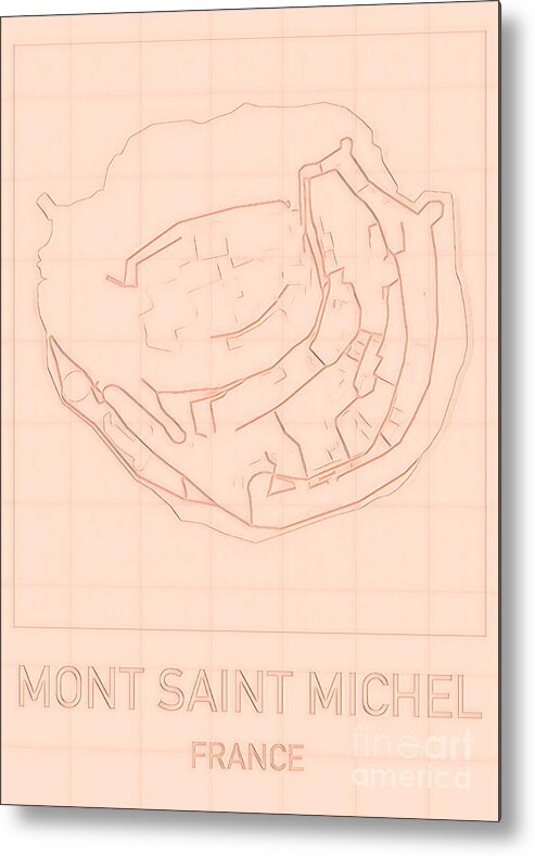Mont-saint-michel Metal Print featuring the digital art Mont Saint Michel Blueprint Map by HELGE Art Gallery