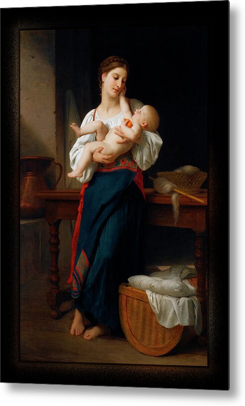 Mother And Child Metal Print featuring the painting Mother and Child by William Adolphe Bouguereau by Rolando Burbon