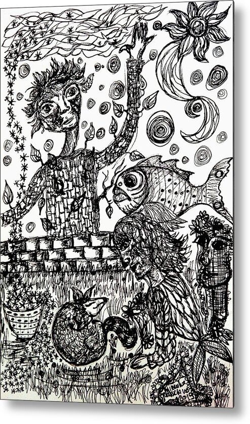 Symbolism Metal Print featuring the drawing Mute Conversation by Mimulux Patricia No