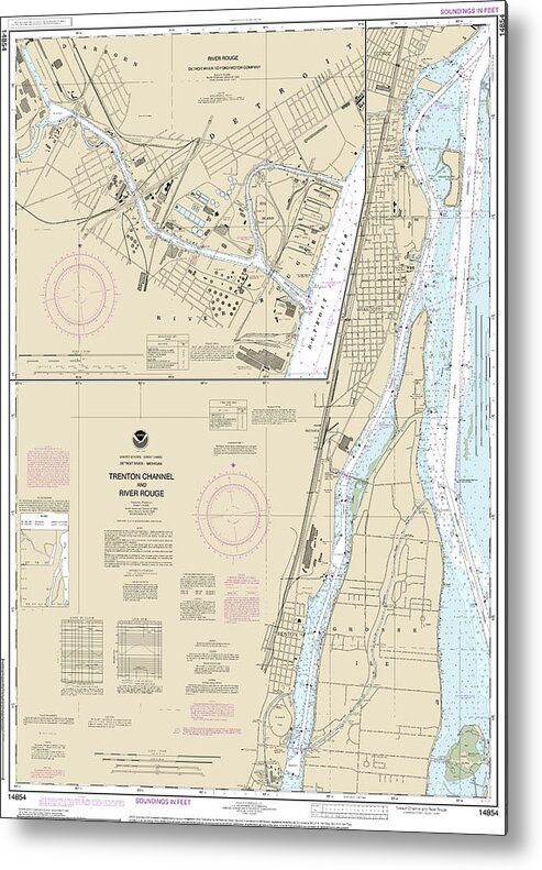 14854 Metal Print featuring the mixed media Nautical Chart-14854 Trenton Channel-river Rouge, River Rouge by Bret Johnstad