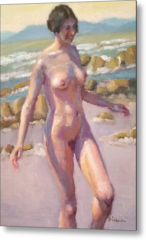 Joaquin Sorrola Metal Print featuring the painting Nude on beach by Jeff Dickson