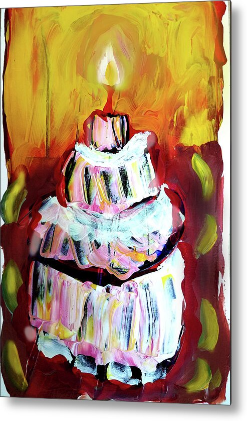Cake Metal Print featuring the painting One candle by Tilly Strauss