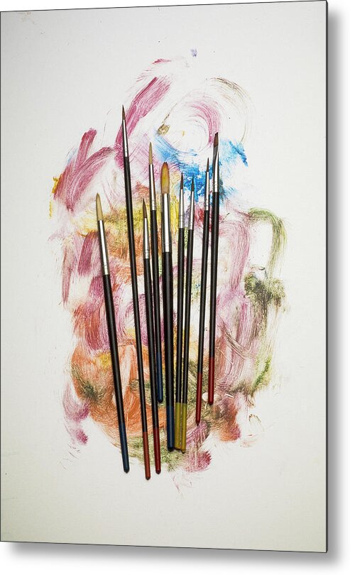 Art Metal Print featuring the photograph Paint Brushes On Paint by Jonathan Kitchen