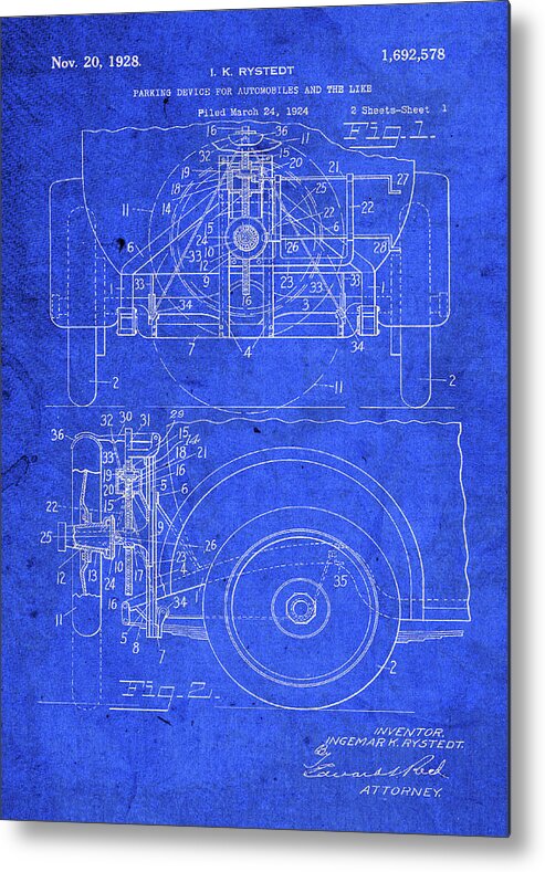 Parking Metal Print featuring the mixed media Parking Device Vintage Patent Blueprint by Design Turnpike