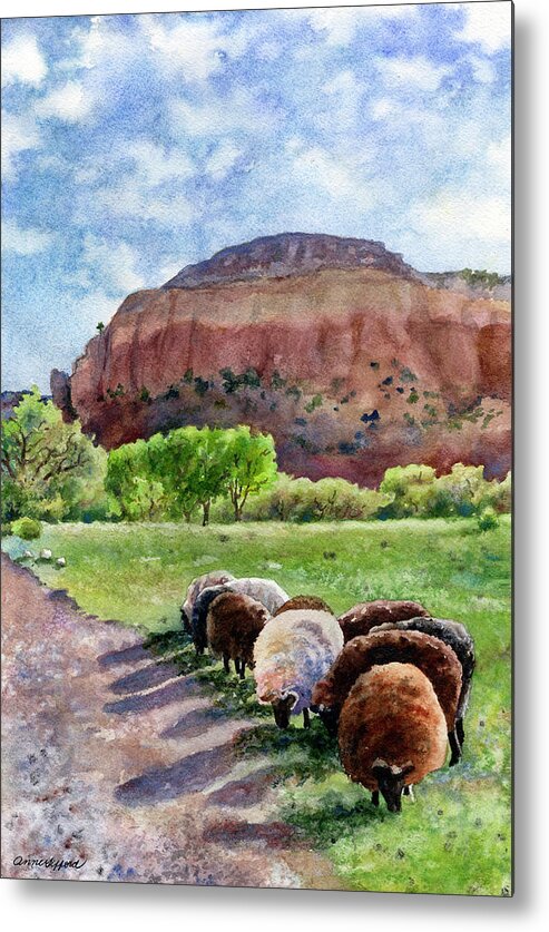 Ghost Ranch New Mexico Painting Metal Print featuring the painting Peaceful Pasture by Anne Gifford
