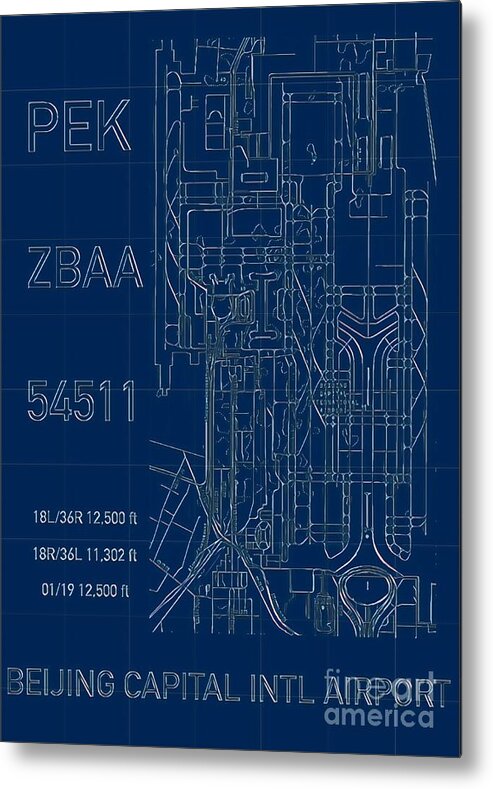 Pek Metal Print featuring the digital art PEK Beijing Capital Airport Blueprint by HELGE Art Gallery