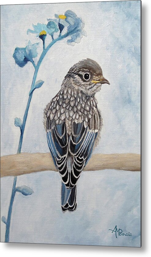 Bluebird Metal Print featuring the painting Perked And Perched by Angeles M Pomata