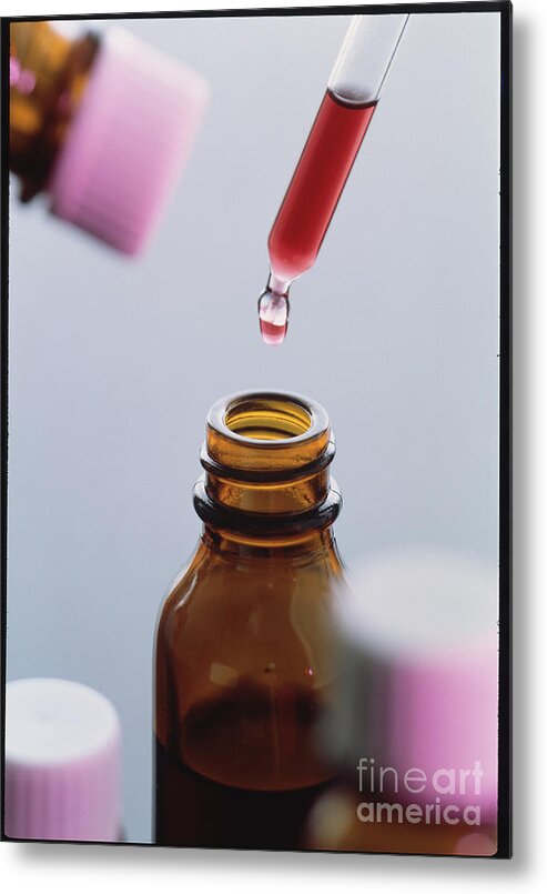 Pipette Adding Fluid To A Sealable Bottle. Metal Print by Steve