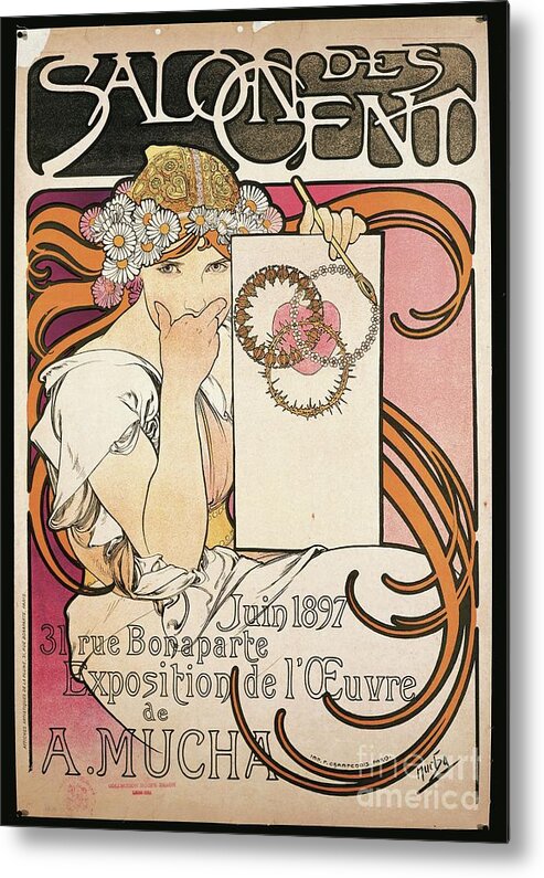 Art Metal Print featuring the drawing Poster Advertising The Exhibition Of A. Mucha At The Salon Des Cent, 1897 by Alphonse Marie Mucha