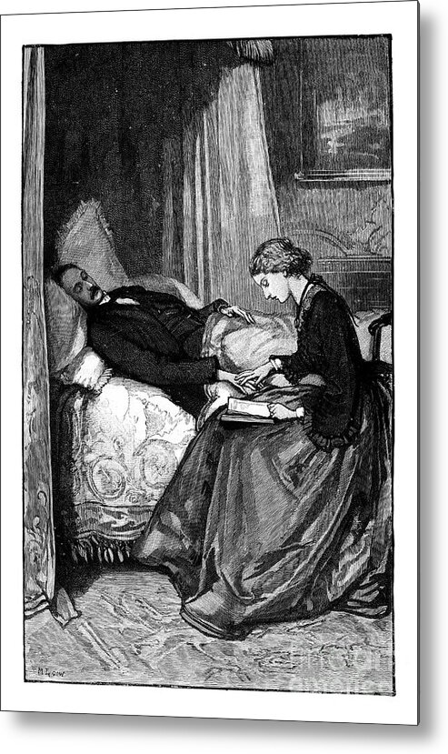 Engraving Metal Print featuring the drawing Princess Alice Reading To Her Father by Print Collector
