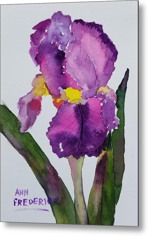 Purple Metal Print featuring the painting Purple Bearded Iris by Ann Frederick