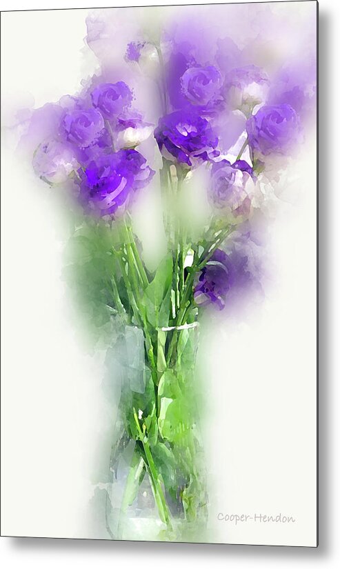 Purple Flowers Vase Photography Digital Art Impressionism Peggy Cooper Hendon Cooperhouse Publishing Nature Flowers Floral Plant Delicate Purple Green Soft Colors Metal Print featuring the photograph Purple Flowers in a Vase 1C2 by Peggy Cooper-Hendon