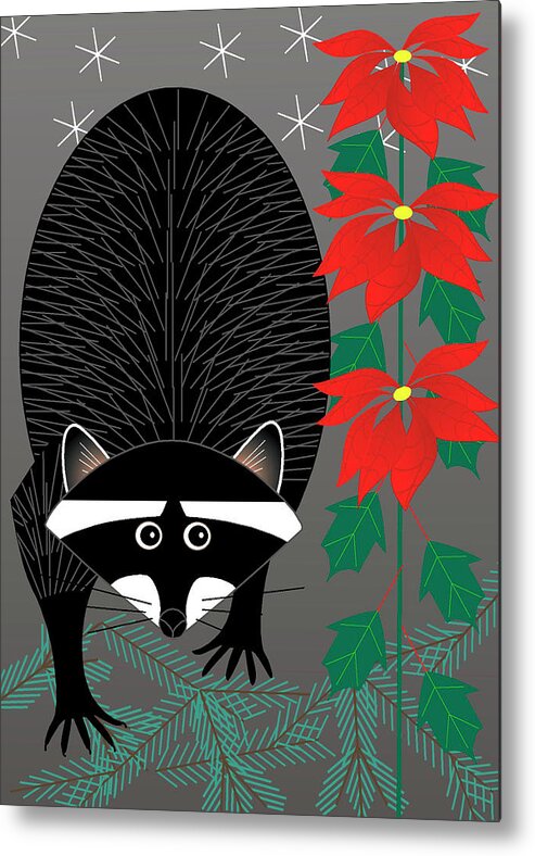 Raccoon Metal Print featuring the digital art Raccoon Xmas by Marie Sansone
