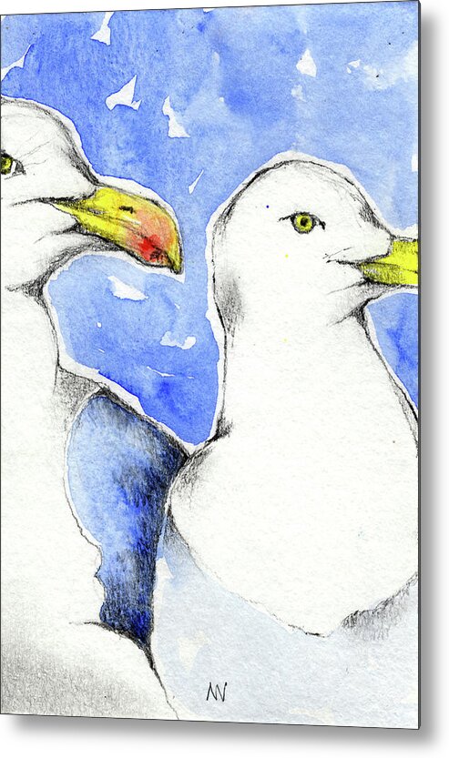 Seagull Metal Print featuring the painting Seagull Friends by AnneMarie Welsh