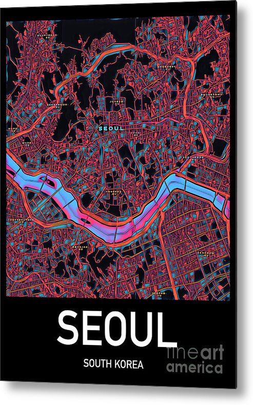 Seoul Metal Print featuring the digital art Seoul City Map by HELGE Art Gallery