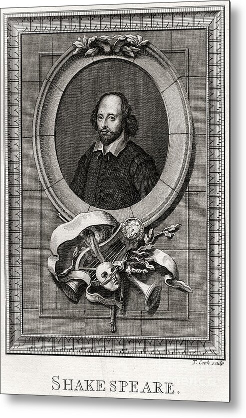 Engraving Metal Print featuring the drawing Shakespeare, 1776. Artist T Cook by Print Collector