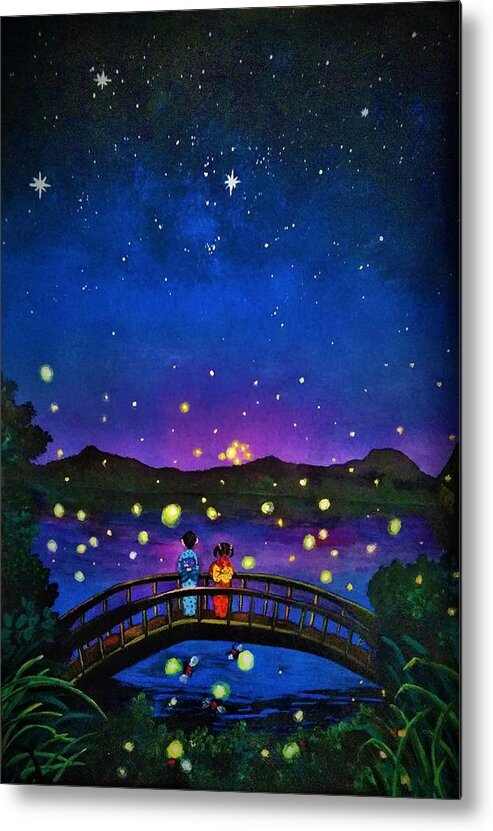 Summer Metal Print featuring the painting Summer fireflies night lights by Tara Krishna