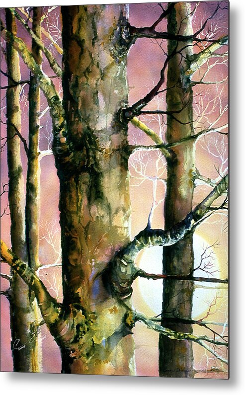 In The Woods Metal Print featuring the painting Sunset Forest by Connie Williams