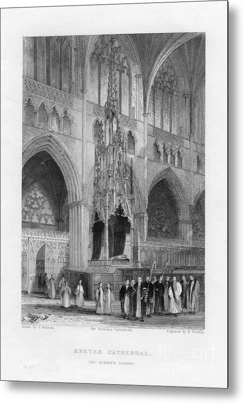 Engraving Metal Print featuring the drawing The Bishops Throne, Exeter Cathedral by Print Collector