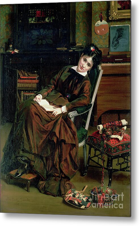 Reading Metal Print featuring the painting The Convalescent by Jules Emile Saintin