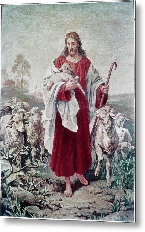19th Century Metal Print featuring the painting The Good Shepherd By Plockhorst by Bernhard Plockhorst
