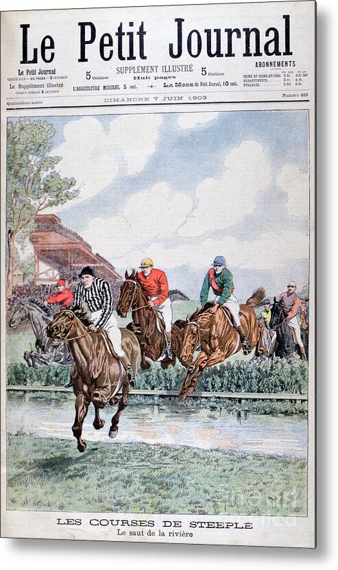 Horse Metal Print featuring the drawing The Water Jump At The Steeplechase by Print Collector