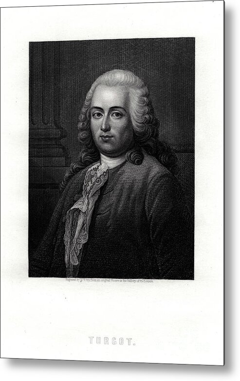 Engraving Metal Print featuring the drawing Turgot, French Statesman And Economist by Print Collector