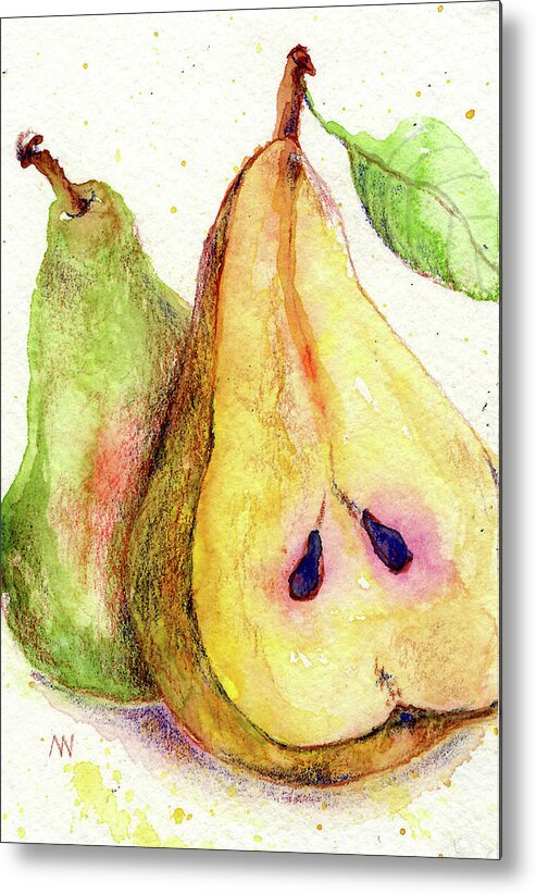 Pears Metal Print featuring the painting Two Pears by AnneMarie Welsh