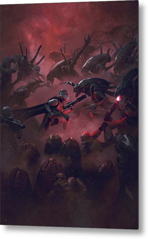 Star Wars Metal Print featuring the digital art Vader vs Aliens 5 by Guillem H Pongiluppi
