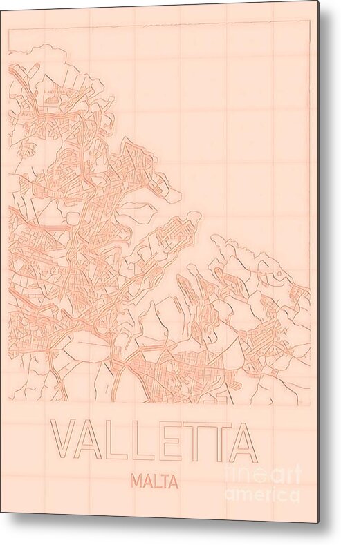 Valletta Metal Print featuring the digital art Valletta Blueprint City Map by HELGE Art Gallery