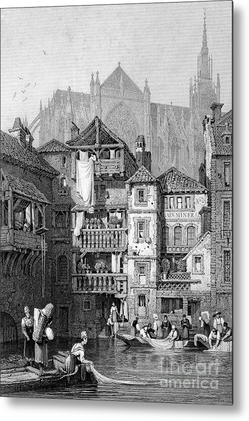 Engraving Metal Print featuring the drawing View In Metz, Northern France, 19th by Print Collector