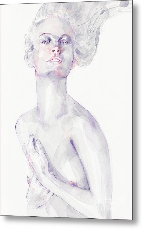 Watercolor Metal Print featuring the painting Watercolour portrait of a beautiful girl by Dimitar Hristov