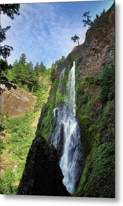 Shadow Metal Print featuring the photograph Waterfall In Gorge On Sunny Day by Danielle D. Hughson