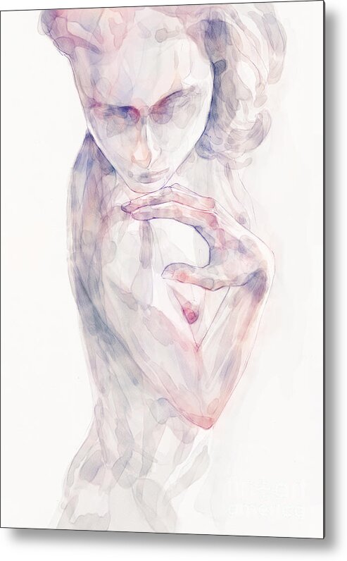 Watercolor Metal Print featuring the painting Woman hand portrait by Dimitar Hristov