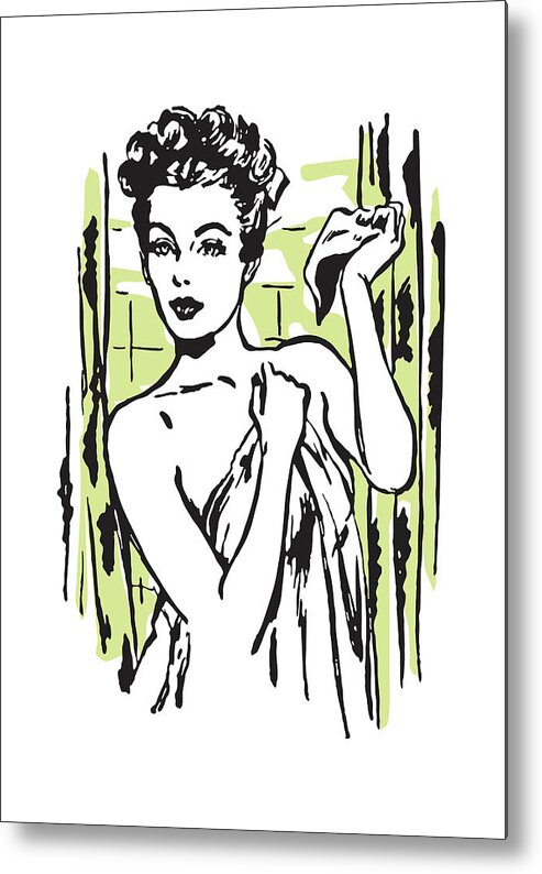 Adult Metal Print featuring the drawing Woman Wrapped in Towel Leaving Shower by CSA Images
