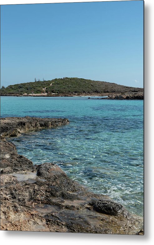 Agia Napa Metal Print featuring the photograph Empty beach with blue water at Nissi beach ayia napa Cyprus. Famous tourist resort with clean water #2 by Michalakis Ppalis