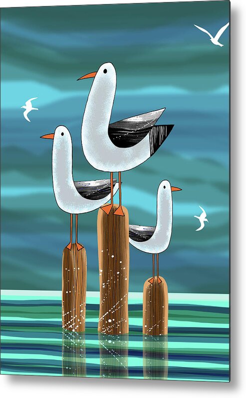 Seagulls Metal Print featuring the mixed media Gulls #1 by Andrew Hitchen