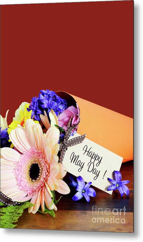 Blue Metal Print featuring the photograph Happy May Day traditional gift of Spring Flowers. #1 by Milleflore Images