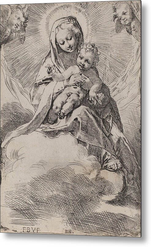 Federico Barocci Metal Print featuring the drawing Madonna in the Clouds #2 by Federico Barocci