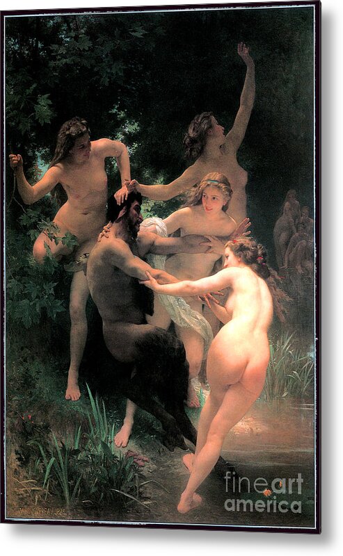 Toscano Metal Print featuring the painting Nymphs and Satyr 1873 #1 by William Adolphe Bouguereau