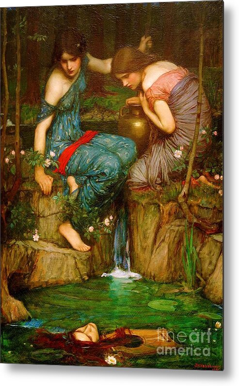 Nymphs Finding The Head Of Orpheus Metal Print featuring the painting Nymphs finding the head of Orpheus by John William Waterhouse