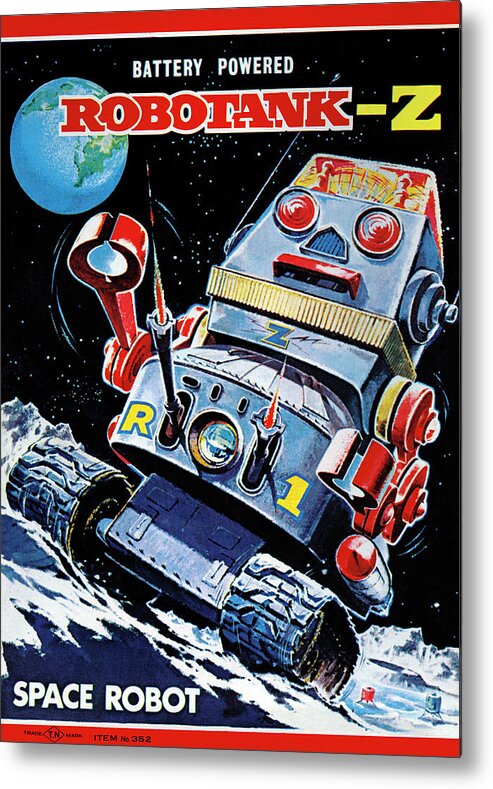 Vintage Toy Posters Metal Print featuring the drawing Robotank-Z Space Robot #1 by Vintage Toy Posters
