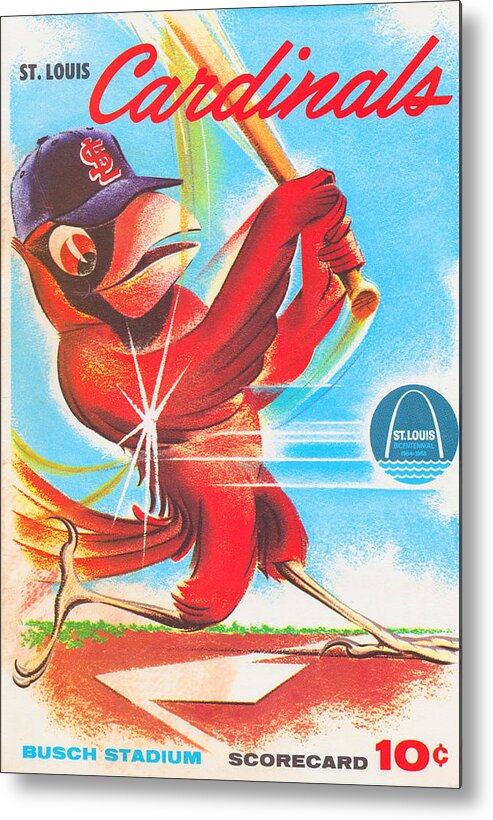 Bird Metal Print featuring the mixed media 1964 St. Louis Cardinals Scorecard Art by Row One Brand