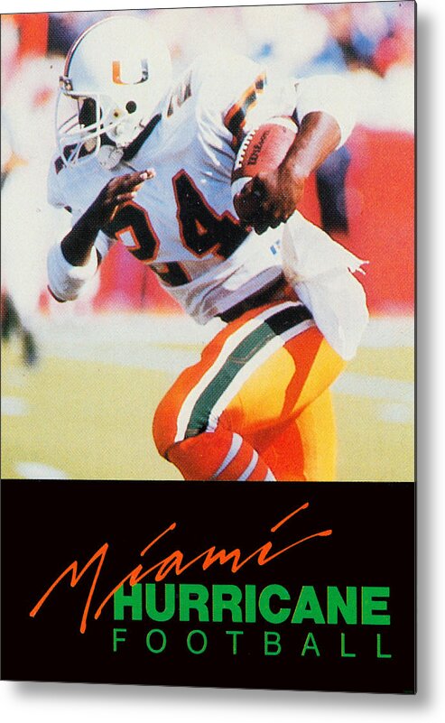Miami Hurricanes Football Metal Print featuring the mixed media 1987 Miami Hurricane Football by Row One Brand