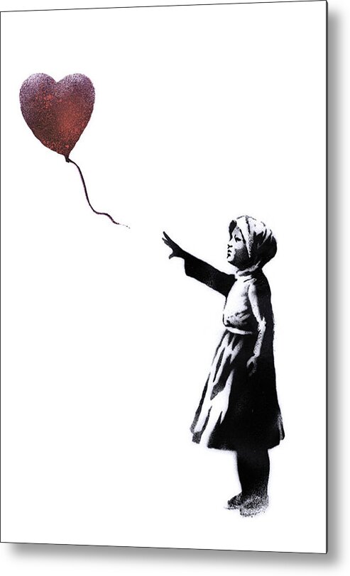 Banksy Metal Print featuring the drawing Balloon Girl by Banksy #2 by Banksy