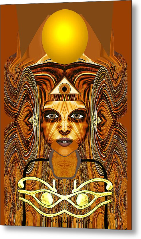 2927 Alien Girl With Egyptian Touch Metal Print featuring the digital art 2927 Golden Alien Girl with Egyptian Touch  by Irmgard Schoendorf Welch