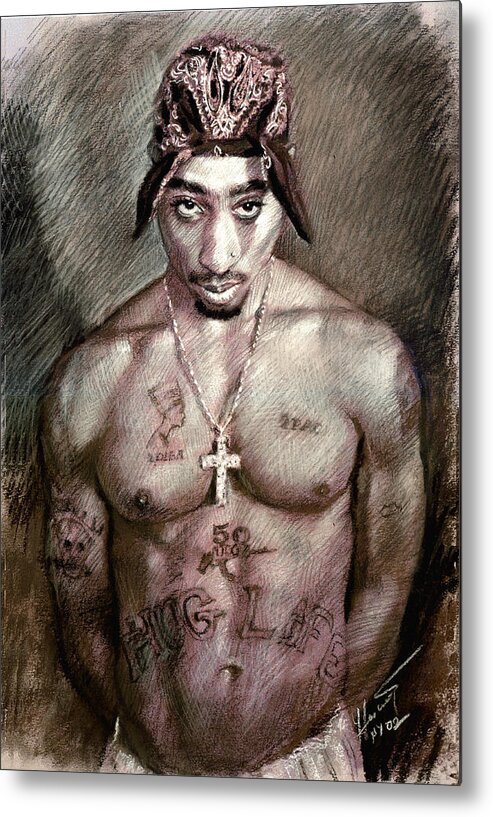 Tupac Metal Print featuring the drawing 2Pac by Viola El