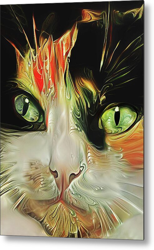 Cat Metal Print featuring the digital art A Calico Cat Named Shadow by Peggy Collins