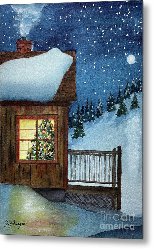 Christmas Metal Print featuring the painting A Christmas Cabin by Joseph Burger